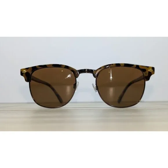 Tortoise Shell Clubmaster Style Sunglasses Brown Lenses Unisex Retro Shades