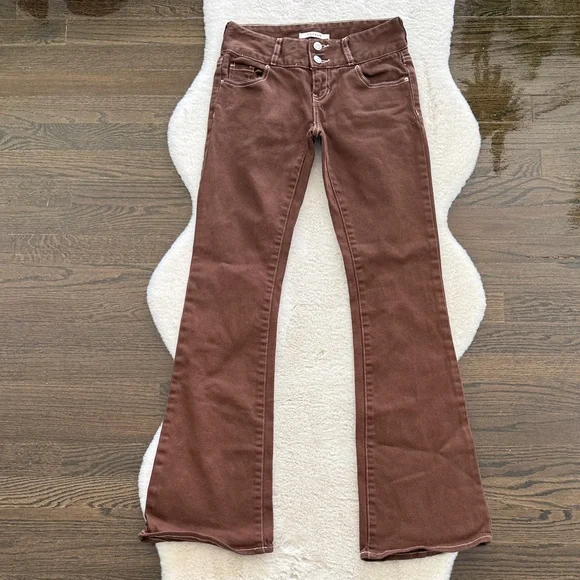 PacSun Stretch Low Rise Bootcut Brown Jeans with Contrasting Stitch - Size 25