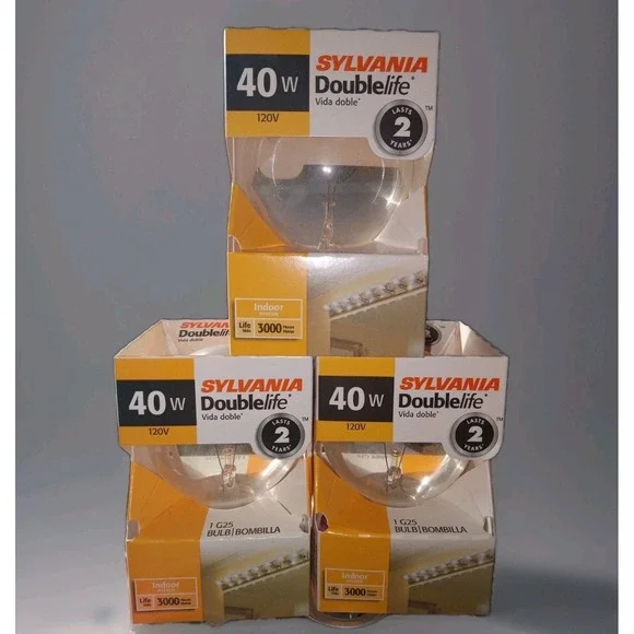 NEW Sylvania 40W LOT Of 3 Interior Globe Double Life 3000 Hour Light Bulb