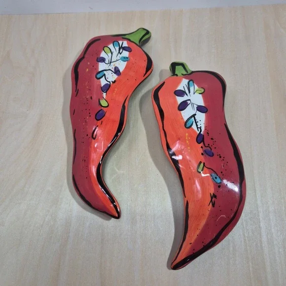 Bella Casa Kathryn‎ Young by Ganz Ceramic Red Chili Pepper Wall Decor Set of 2