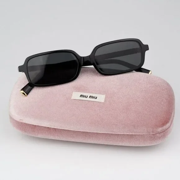NEW Miu Miu MU11ZSF 16K5S0 Black Dark Grey Rectangle Unisex Sunglasses