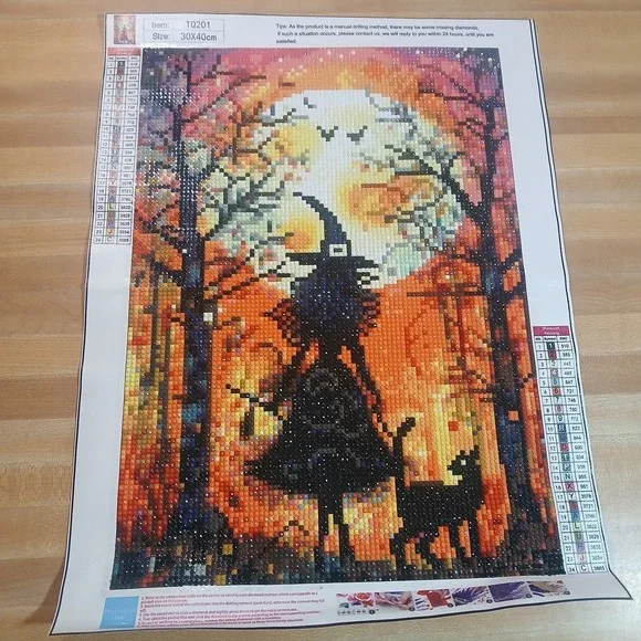 Diamond Painting Finished Completed 3D Wall‎ Art, Halloween Theme With Witch