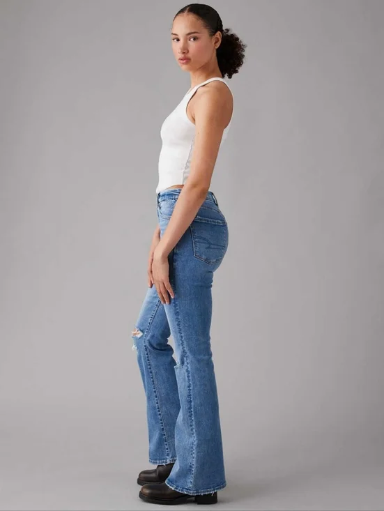 AE Next Level Curvy Ripped Super High-Waisted Flare Jean - Glowing Light 8 Short