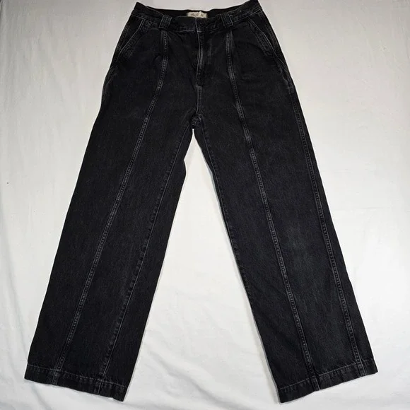 Madewell Wide Leg Trouser Jeans Black High Rise Seamed NN486 DM6565 Womens 27