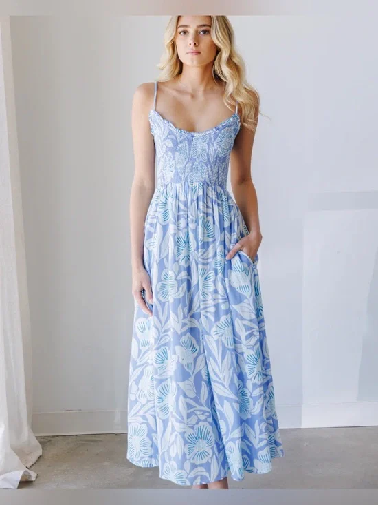 Free People Sweet Nothings Midi Dress linen cotton tropical vacay floral beachy