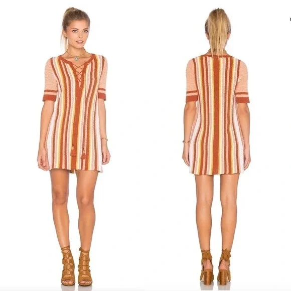 Free People x Revolve Lollipop Knit Sweater Dress in Sunset Combo Size XS