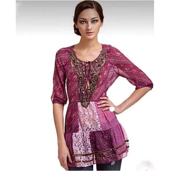 Free People Purple Gold Gossamer Wings Tunic
