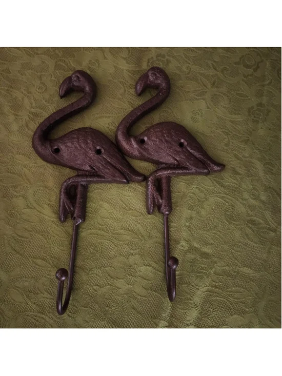 Flamingo Wall Hook, Cast Iron. Set of 2