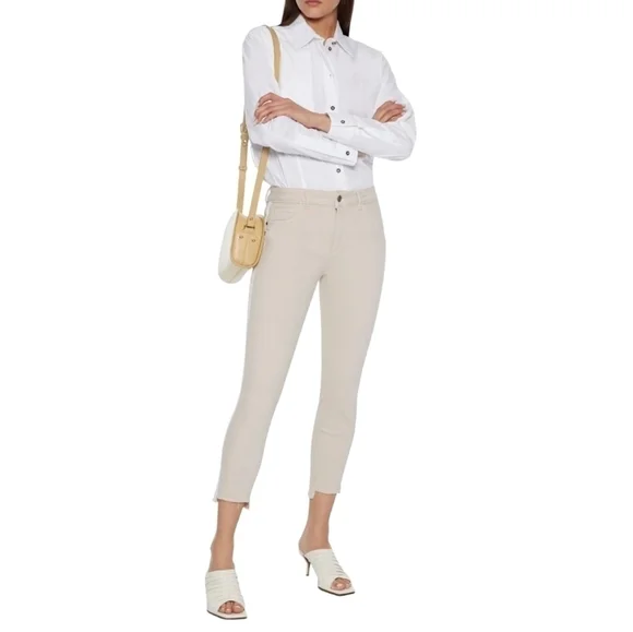 DL1961 Florence Cropped Canvas-Trimmed Jeans, Size 29, Ecru, NWT