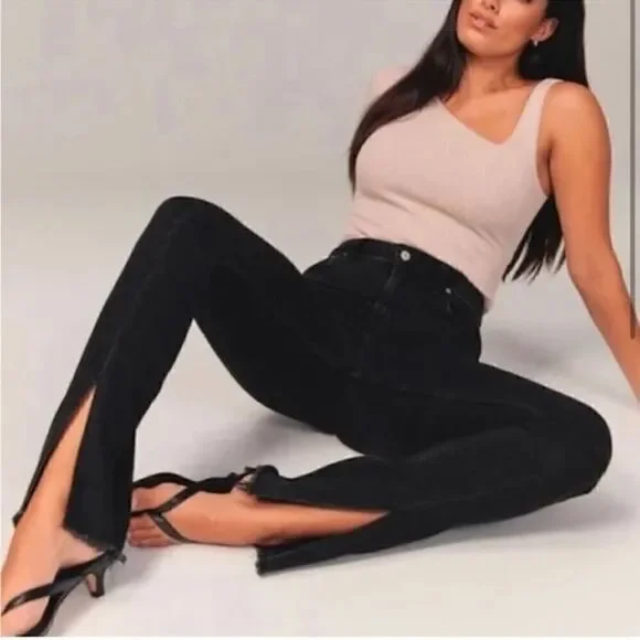 Abercrombie high waist split front jeans