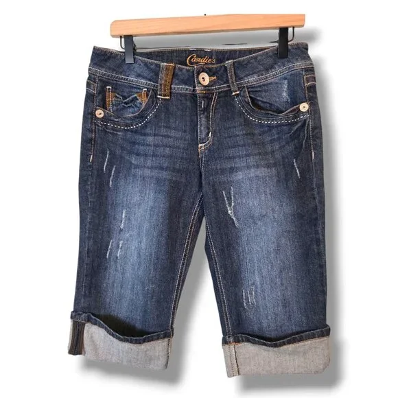 Candies jeans womens Size 9 medium wash pedal pushers cuffed denim distressed