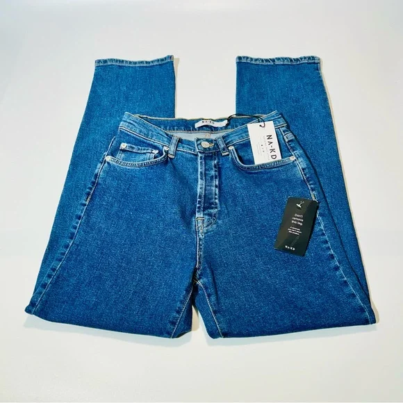 NAKD jeans Straight High Waist jeans button fly stretchy New women size 25