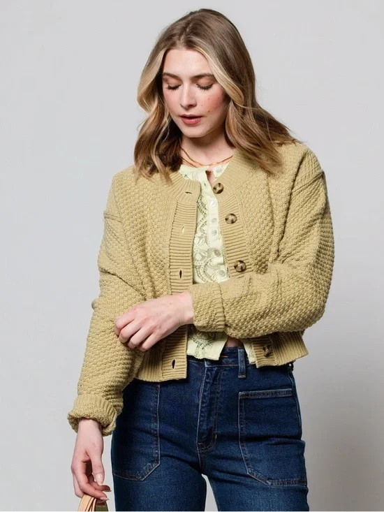 NWT Free People Lila Cardigan Sweater - Size Large - Green - Whispering Willow