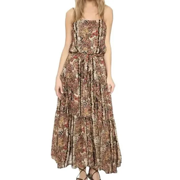 Free People Valerie Tiered Open Back Spaghetti Strap Floral Maxi Dress Size XS