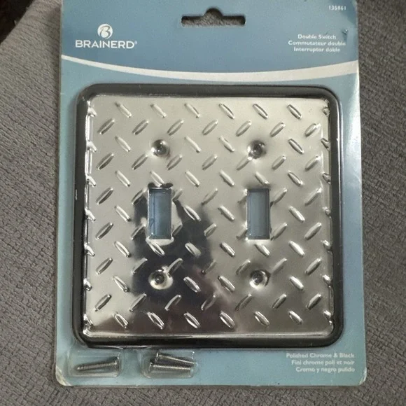 Brainerd Diamond Plate Polished Chrome Double Toggle Wall Plate‎ Mancave Father