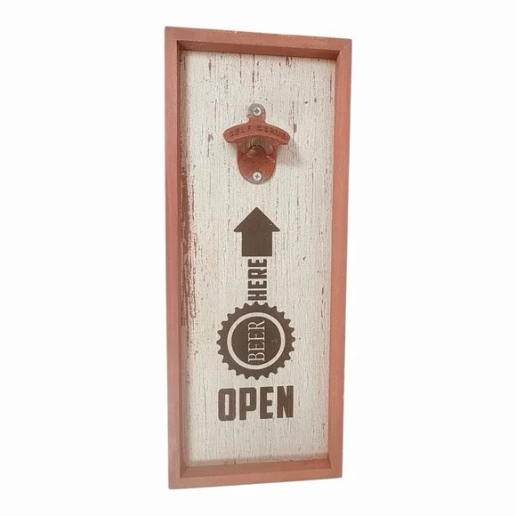 Wall Mount Beer Bottle Opener. Decorative weathered Wood 17x7