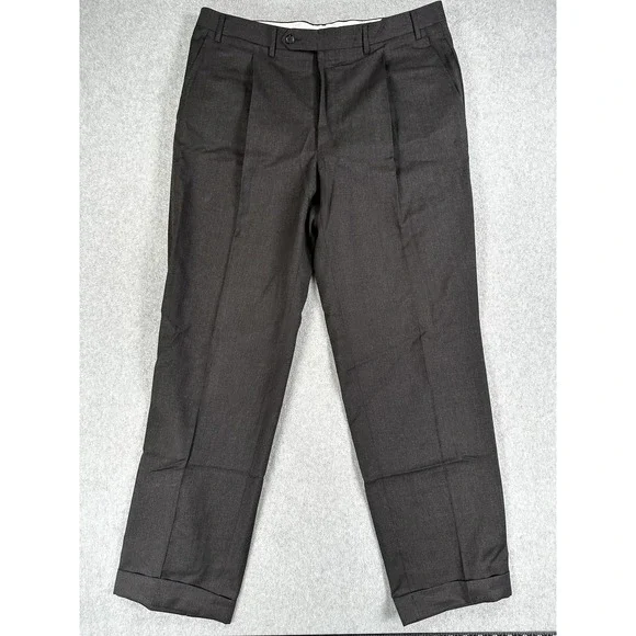 Canali Dress Pants 100% Wool Mens 36x31 Gray Pleated Front Straight Leg Trousers