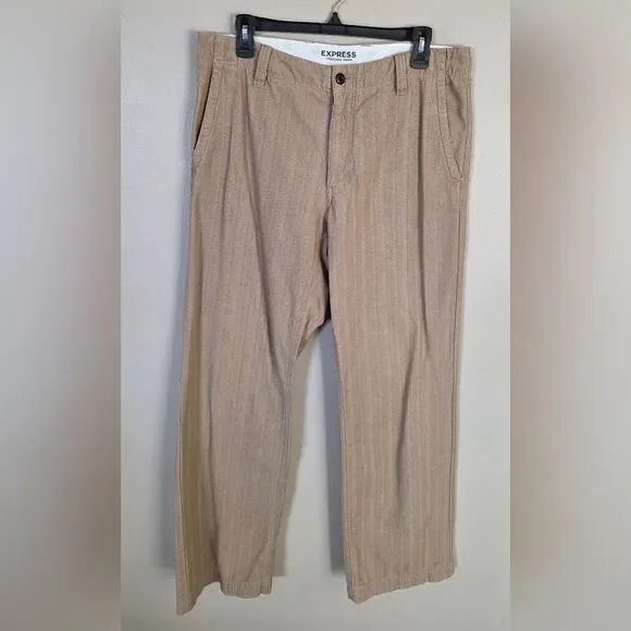 Express Men's Chinos Khaki Flat Front Casual Pants Size 32 x 32