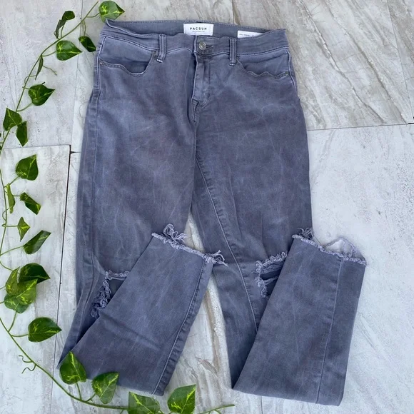 Pacsun Edgy Denim Jean Ankle Jeggings Gray Wash Distressed Ripped Skinny Rise