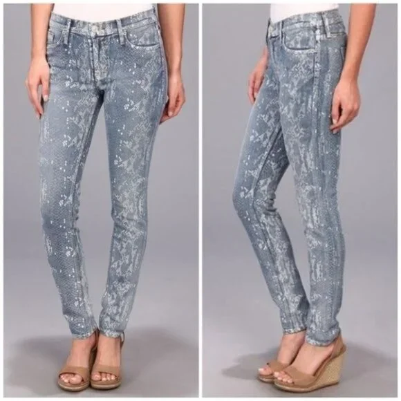 Hudson Nico Midrise Super Skinny Jeans Snake Print Midrise Blue White Size 29