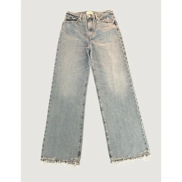 FRAME Le Jane Wide Leg High Rise Jeans Light Wash Raw Hem Size 27 NEW 1401