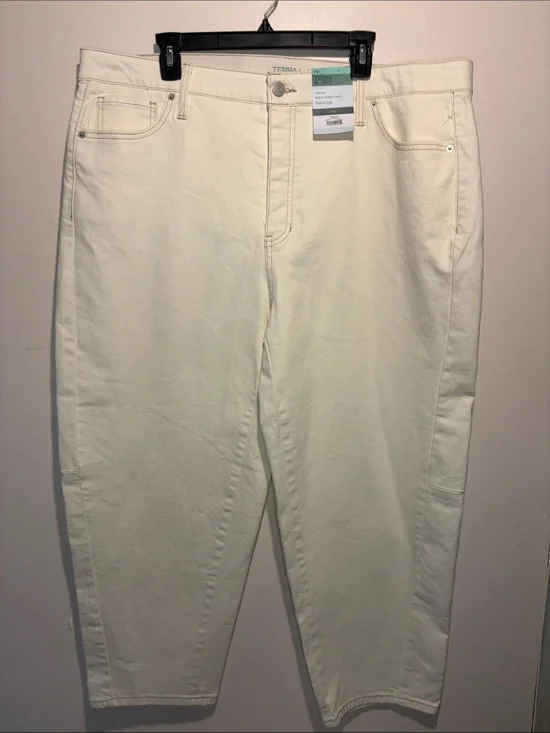 Terra & Sky NWT High Rise Barrel Leg Cream Khaki Tummy Control Waist Size 20W