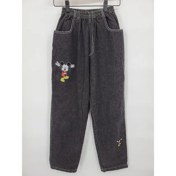 Vintage Disney Black Jeans Straight Leg Mickey Mouse Dark Wash High Rise