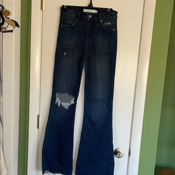 Hidden Distressed Flare utility Jeans