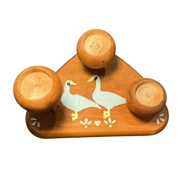 Vintage‎ Wooden Duck Wall Hooks Rack Folk Art Farmhouse Cottage Decor