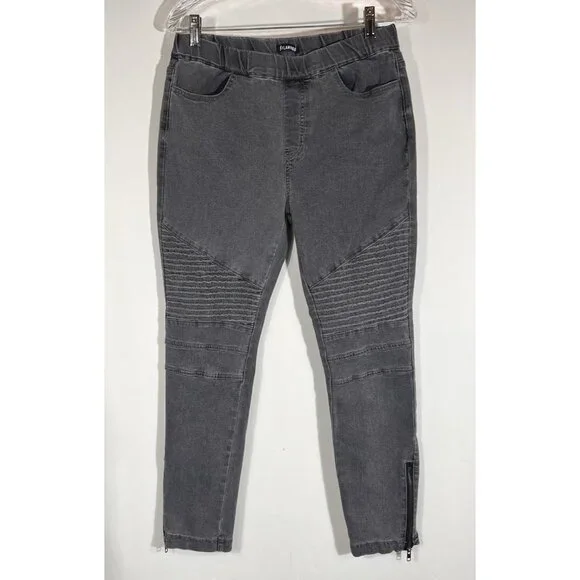 Flamingo Zip Ankle Gray Denim Jeans Womens‎ size Large pullon with elastic waist