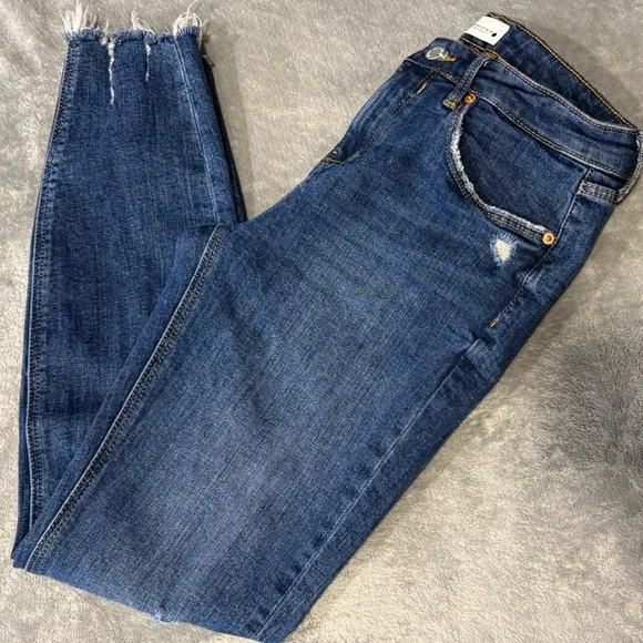 Zara Skinny Distressed Raw Hem Jeans
