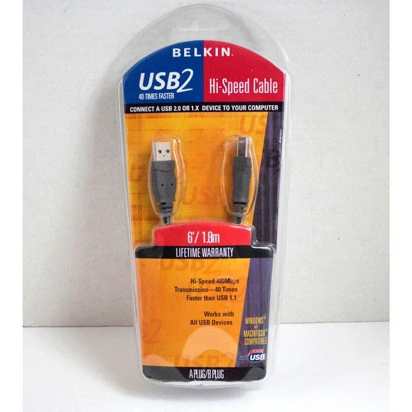 Belkin Hi-Speed USB 2.0 Cable 6/ 1.8m F3U133-06 Windows and‎ Mac