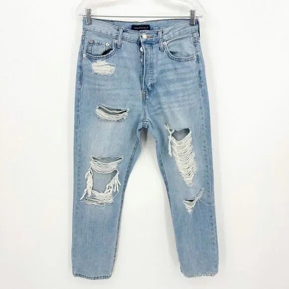 Aeropostale‎ Straight Jeans Size 8 Women 90’s Super High Rise Destroyed Button