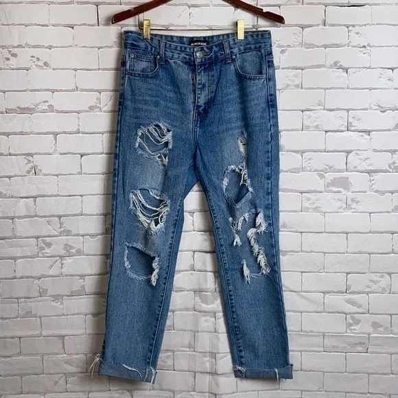 Momokrom Distressed Jeans - Raw Hem - Size 10 see measurements