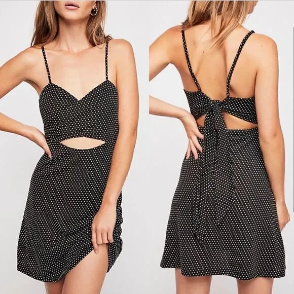 Free People Dottie Mini Cut Out Dress Black/White