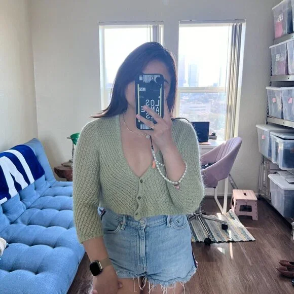 Free People Mint Green Mohair Blend Knit Crop Cardigan L​​​​​​​​​​​