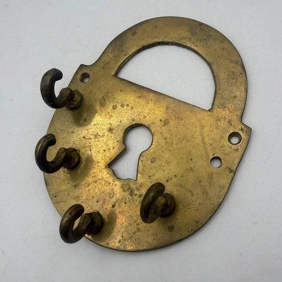 Nanco Key Rack Home Gold Brass Vintage Padlock Shape Wall Mount 4 Hook