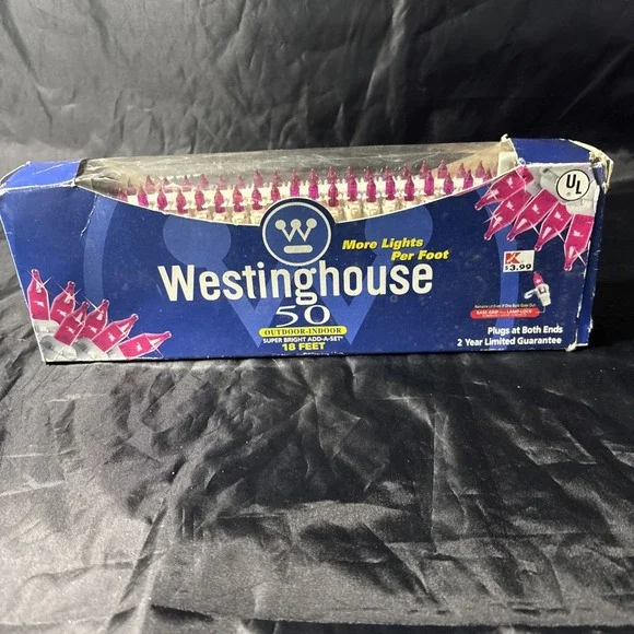 Vintage Christmas‎ Lights Pink Westinghouse 50 Light Set New In Box 1990s