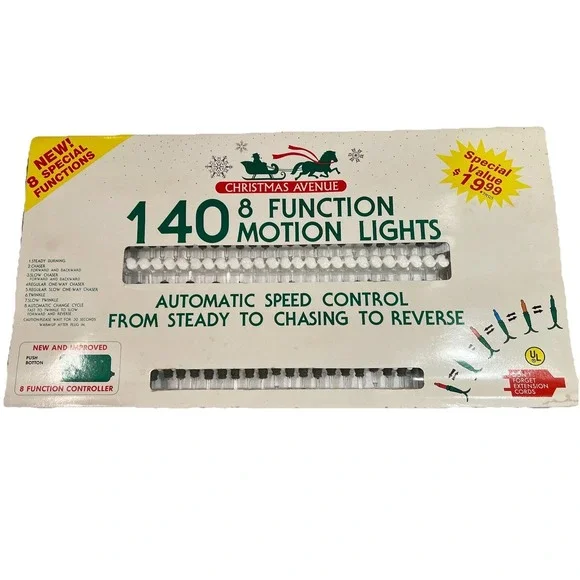 Vtg Christmas Avenue 140 Clear Motion Lights 8‎ Function Speed Control 63