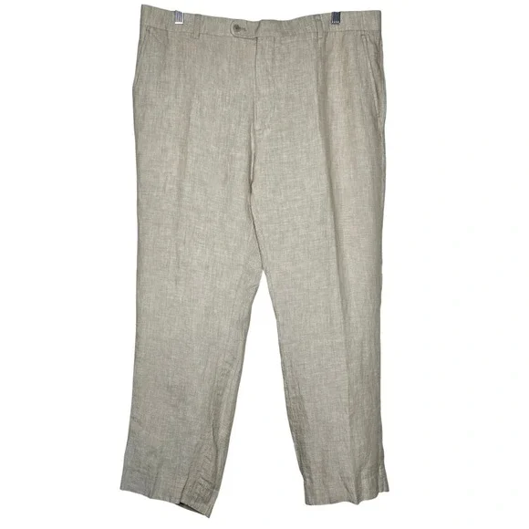 Joseph Abboud Mens Beige 100% Linen Flat Front Trousers Pants 38 Waist
