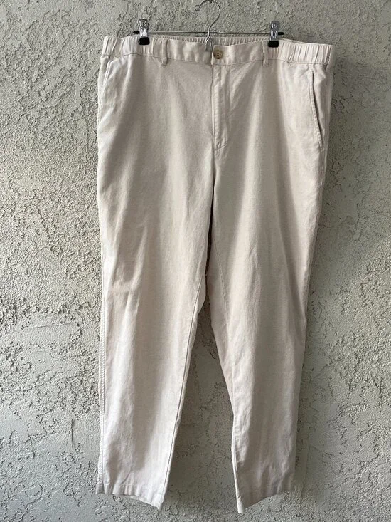 Uniqlo Mens 39in Waist Beige Linen Blend Elastic Waist Drawstring Casual Trouser