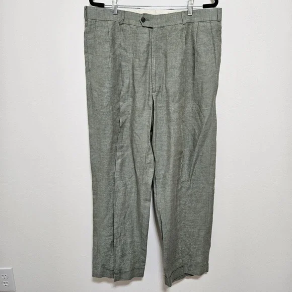 Paul Fredrick Mens 100% Linen Trousers Pants Pleated‎ Vacation Wedding 38x30