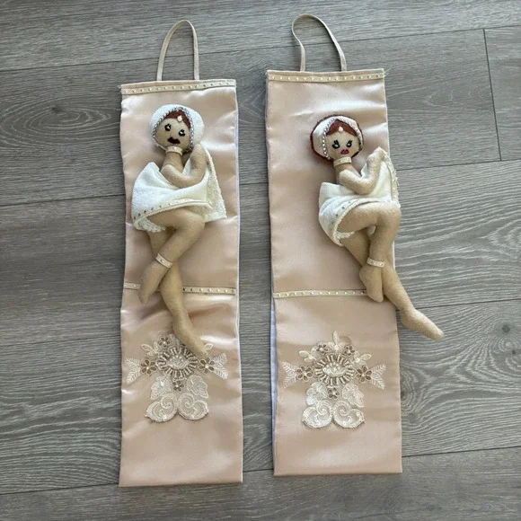 Handmade Textile Detachable Beige Embellished Doll‎ Wall Hangings 22