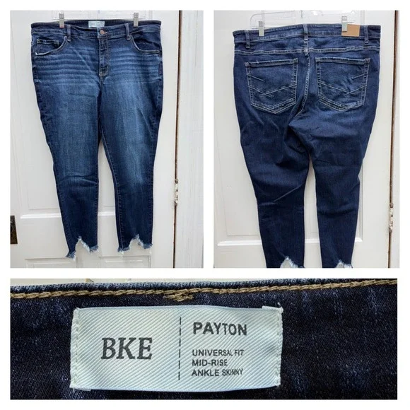BKE Payton Womens 36 x 27 Mid Rise Ankle Skinny Denim Jeans Raw Frayed Hem