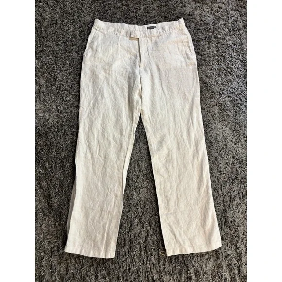 H&M Men's Pants 100% Linen White Beach Resort Sz 35x31 Pockets Comfort