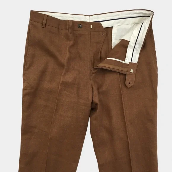 Paul Fredrick Mens 100% Linen Flat Front Dress Pants Size 40 Business Casual