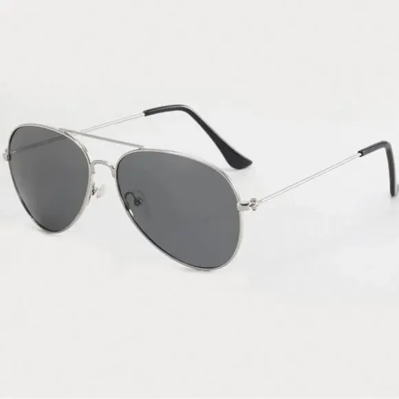 Mens Womens Aviator Silver Frame Sunglasses Grey Gray Lenses Case Included