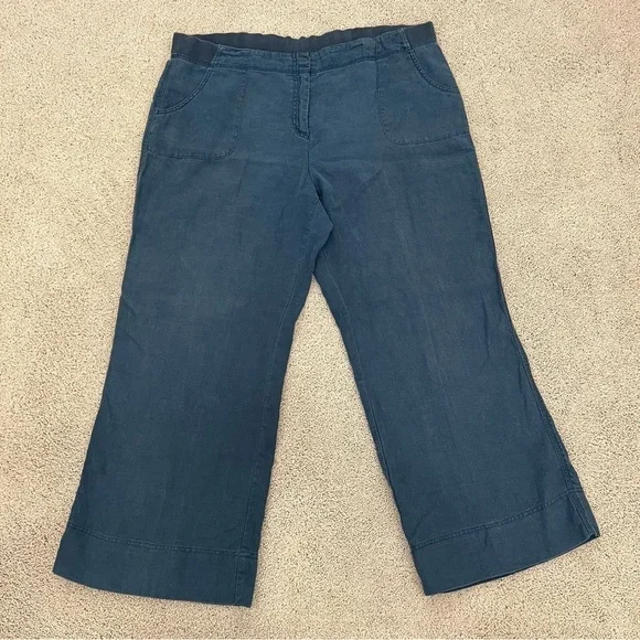 J Jill Pure Jill 100% Linen Wide Leg Blue Pants size large