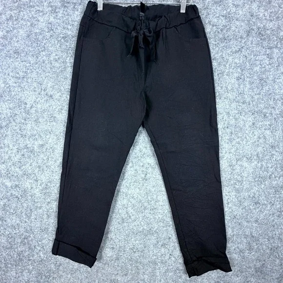 Venti 6 Ankle Pants Womens Medium Black Viscose Stretch Tapered Leg Drawstring