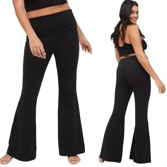NWT Offline by Aerie Black OG Foldover Super Flare High Rise Yoga Pants Medium